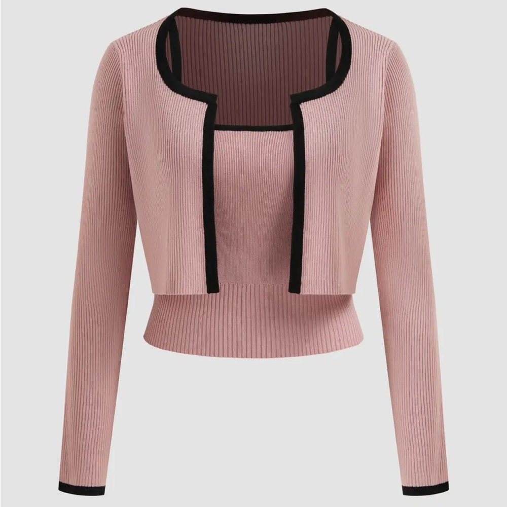 Cider Pink Women's Tank Top and Cardigan Set w/ black trim New w/Tag Size Large
